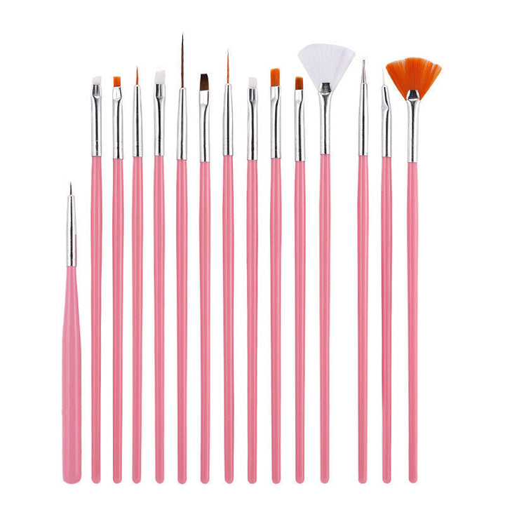 Versatile 15-tool nail art brush set for salon-quality designs, ideal for gel, acrylic & detailing techniques.