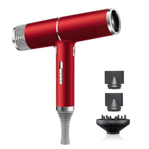 Professional ionic hair dryer with diffuser & concentrator nozzles for fast drying, frizz control, and salon-quality styling.