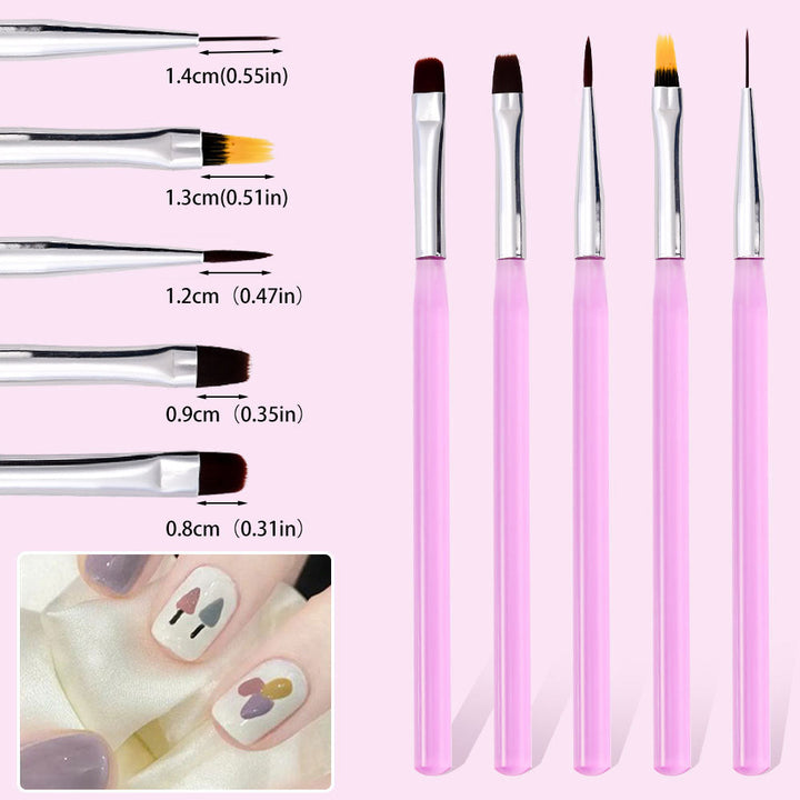 Professional nail art detail brush set for intricate designs. Precision synthetic bristles, manicure tools.