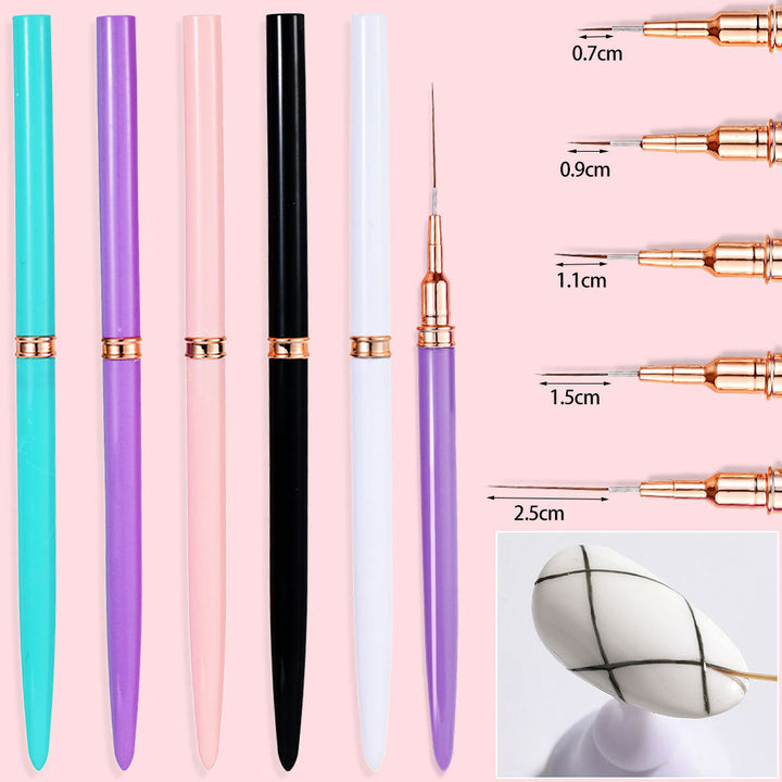 Professional nail art detailing brush set for intricate designs & fine lines. Synthetic bristles for precision nail art.