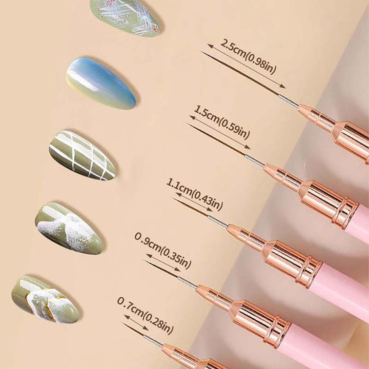 Professional nail art detailing brushes, synthetic bristles for precision nail design & fine lines. Essential manicure tools.