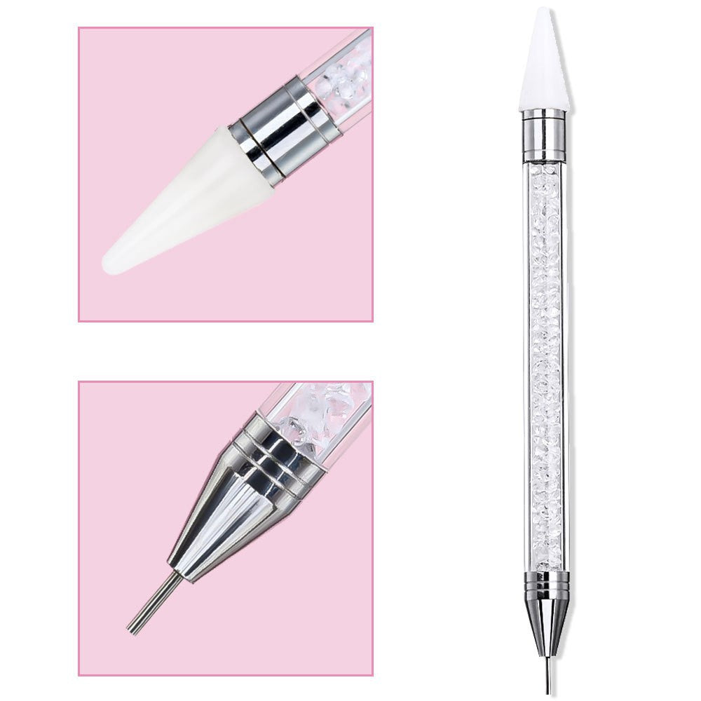 Professional nail art detailing brush with elegant crystal handle for precision designs.