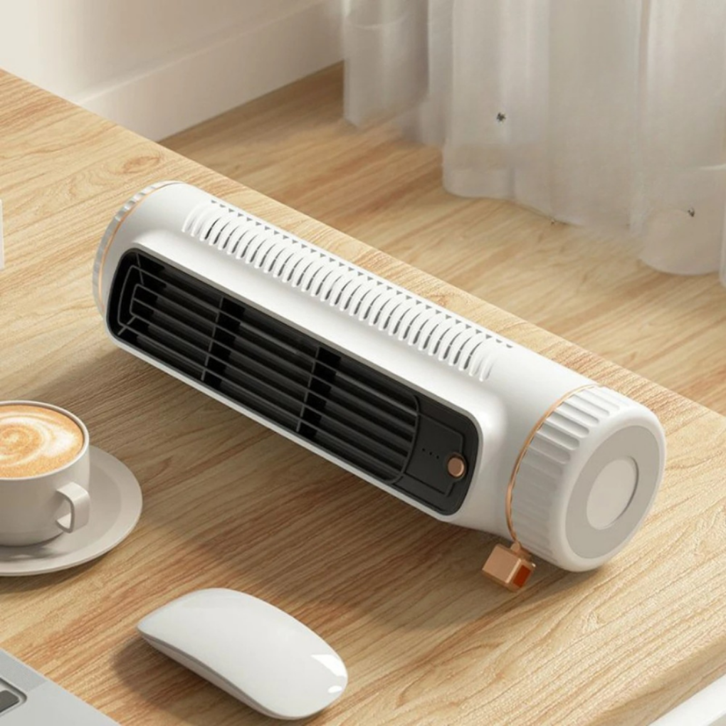 Quiet bladeless tower fan for home and office. Portable air cooling solution, modern design.