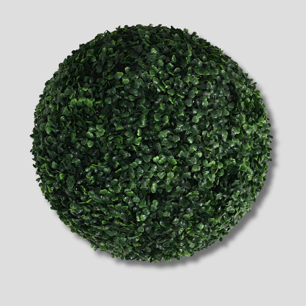 Realistic green artificial topiary plant ball, perfect for maintenance-free indoor or outdoor patio & garden decor.