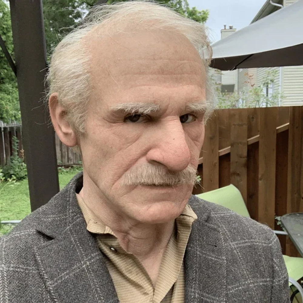 Realistic latex old man mask for Halloween, cosplay, or theatre prop.
