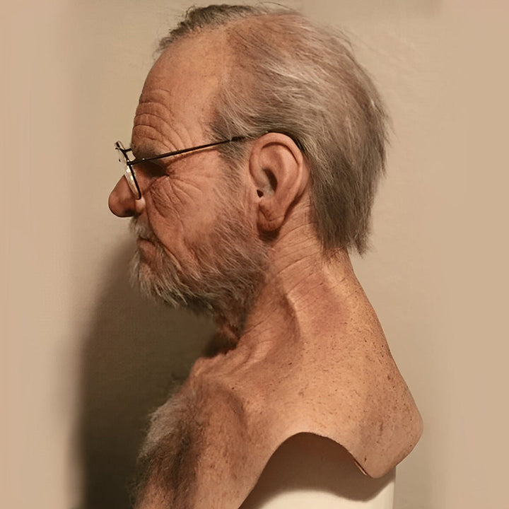 Realistic latex old man mask with detailed features for Halloween events.