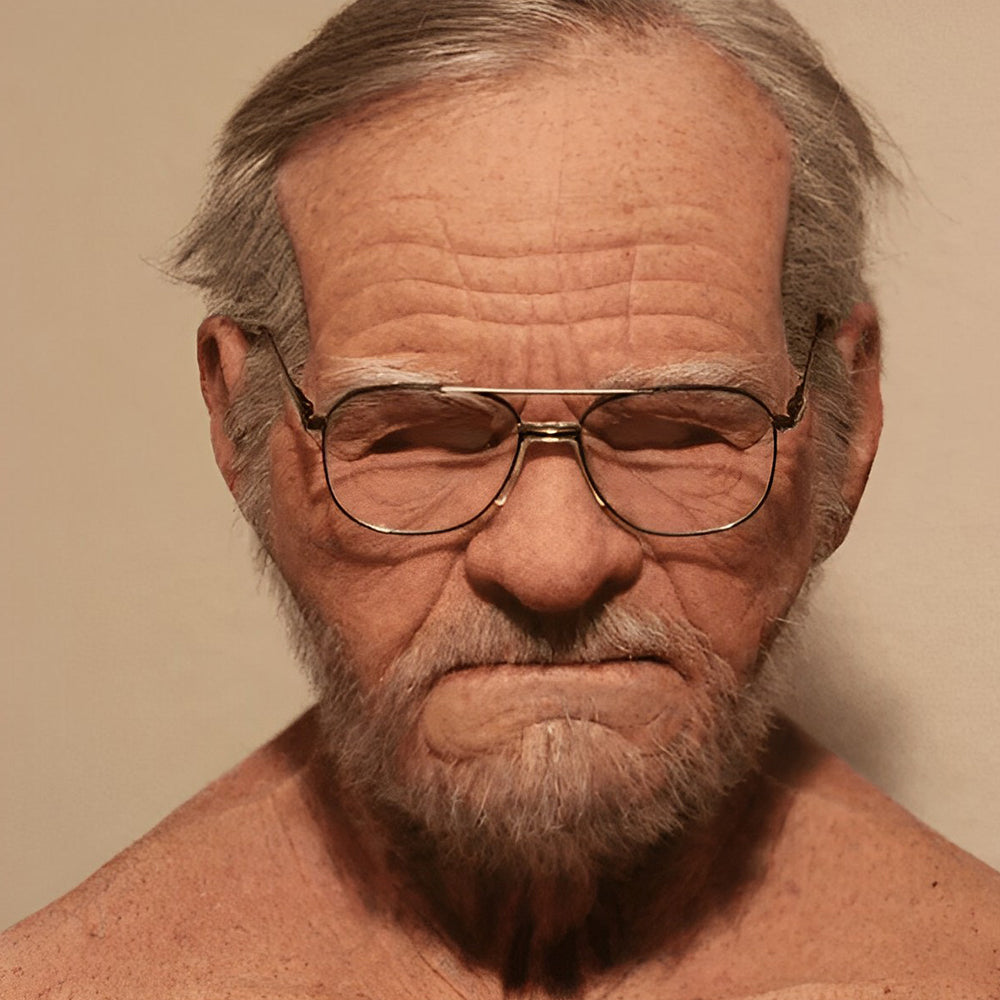 Expressive full head latex mask, ideal for old man or witch Halloween costume.
