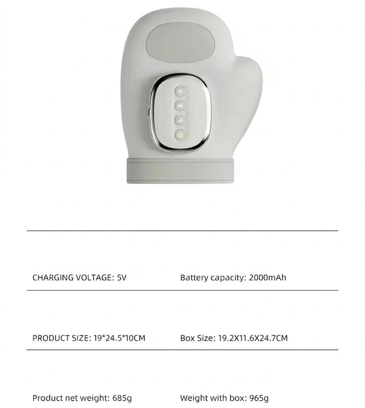 Home spa hand massager, rechargeable with customizable heat and air compression settings for ultimate comfort.