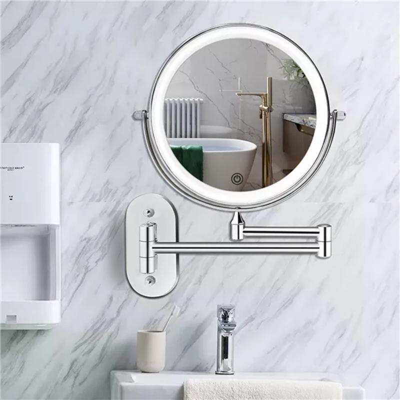 Rechargeable LED makeup mirror with 10x magnification, adjustable lighting for precise beauty application.