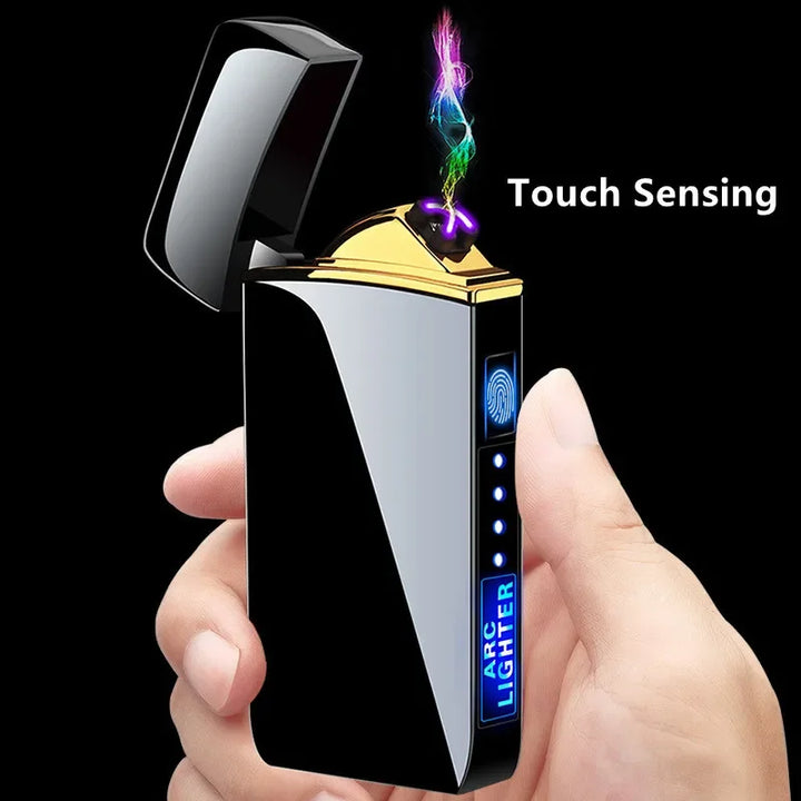 Windproof electronic lighter, USB rechargeable plasma arc. Flameless for safe ignition.