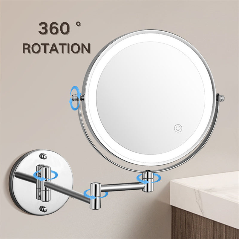 Wall mounted grooming mirror, 10X magnification, rechargeable LED, enhancing your daily routine.