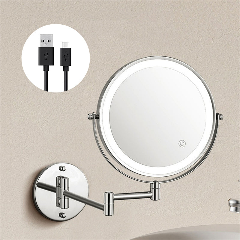 Touch dimming LED vanity mirror, wall mounted, 10X magnification for detailed beauty routines.