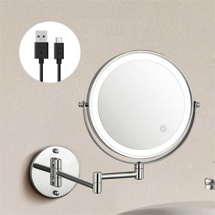 Touch dimming LED vanity mirror, wall mounted, 10X magnification for detailed beauty routines.