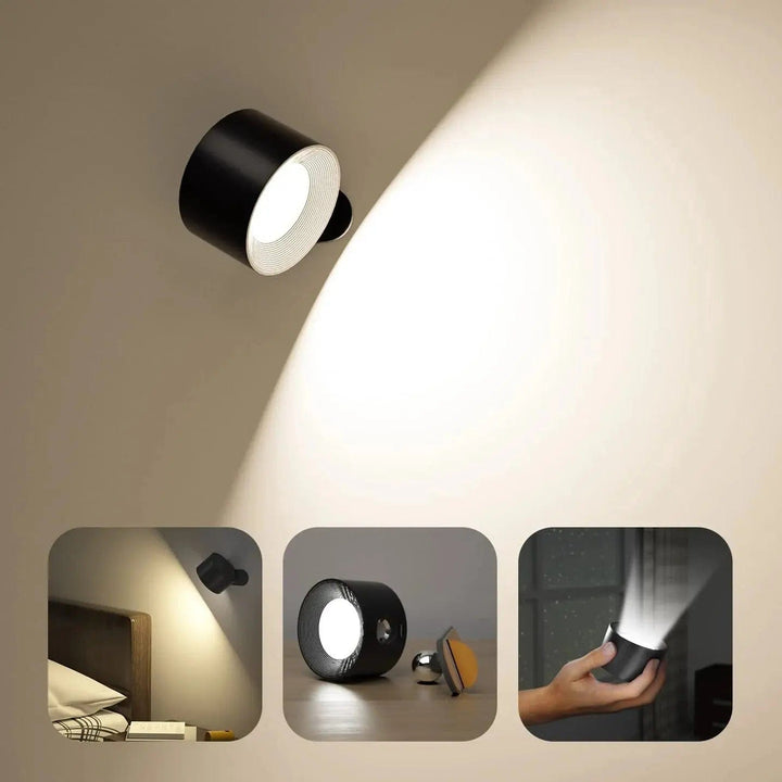 Energy-efficient wireless wall lamp, rechargeable LED, adjustable light for eco-friendly homes.