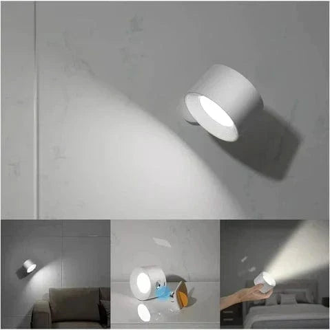 Sleek cordless LED wall light, rechargeable & adjustable for versatile interior lighting.