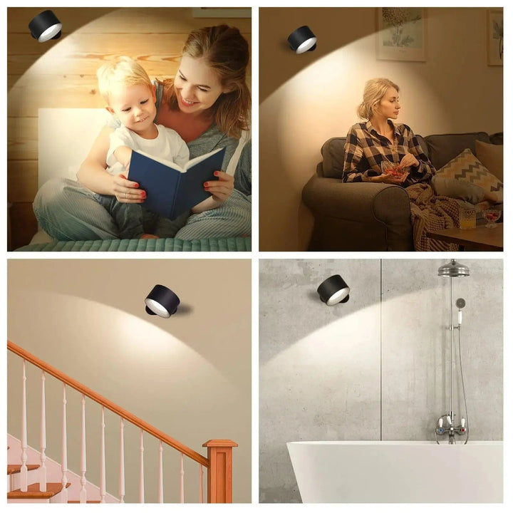Accent lighting wireless wall lamp, rechargeable LED, adjustable, highlights home features.