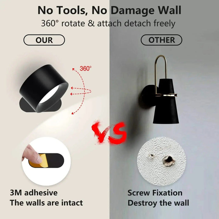 No wiring required wireless LED wall light, rechargeable, adjustable, simple home upgrade.