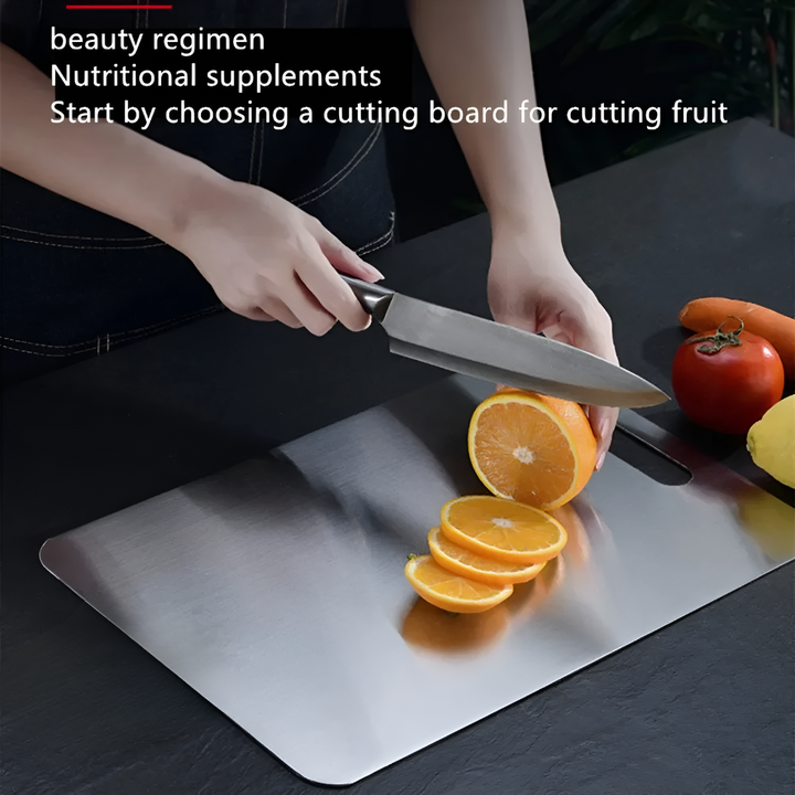 New titanium cutting board for kitchens, offering a hygienic, eco-friendly, and durable food prep surface. Rectangle.