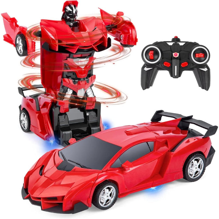 Dynamic transforming robot action figure for boys, converting from an RC car to a powerful battle robot toy.