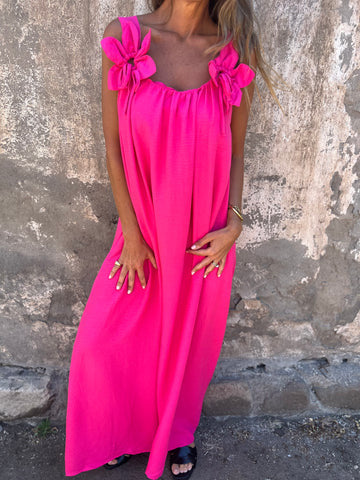 Red Women's Elegant Bow Strap U-Neck Maxi Dress for summer fashion & special occasions.