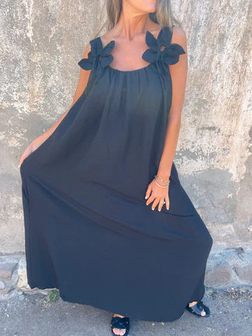 Women's flowing summer maxi dress, U-neck & bow straps, an elegant and comfortable design.