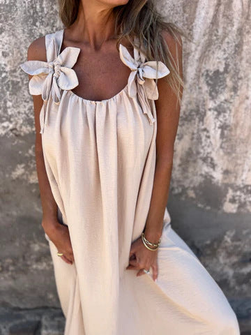 Women's U-Neck Maxi Dress with chic bow straps, an elegant choice for summer fashion.