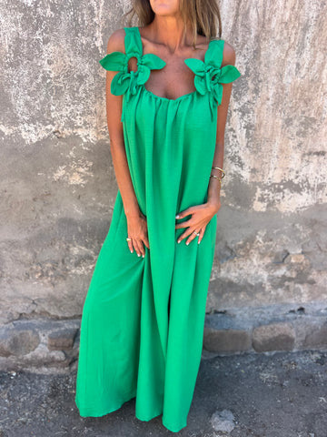 Summer Flowing Maxi Dress, a comfortable and elegant bow strap U-neck design for women.