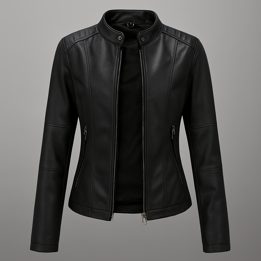 Red women's fitted moto jacket for spring street style. Chic, lightweight fashion outerwear.