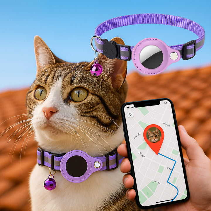 Reflective pet safety cat collar, quick release with GPS tracker mount.