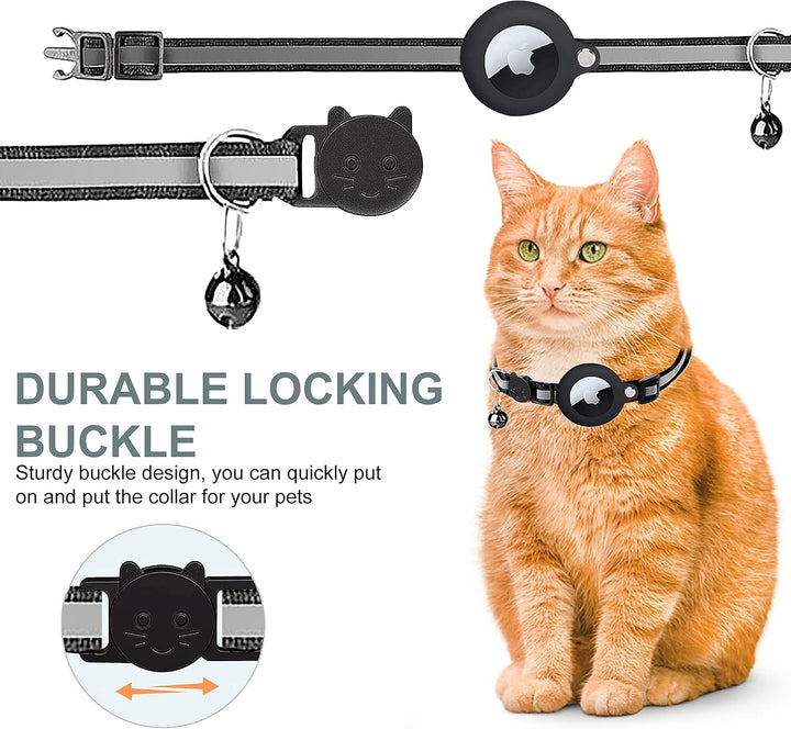 Feline GPS tracker collar: reflective, durable, quick release for safety.
