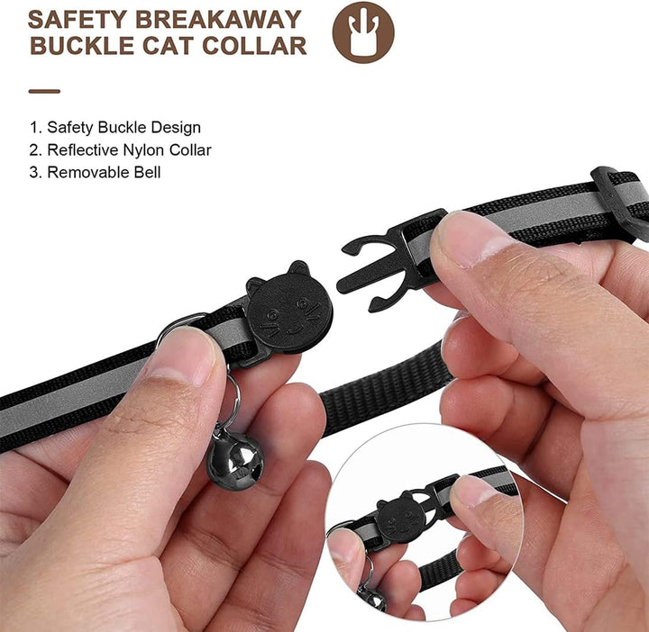 Safety reflective cat collar, quick release, perfectly holds a GPS tracker.