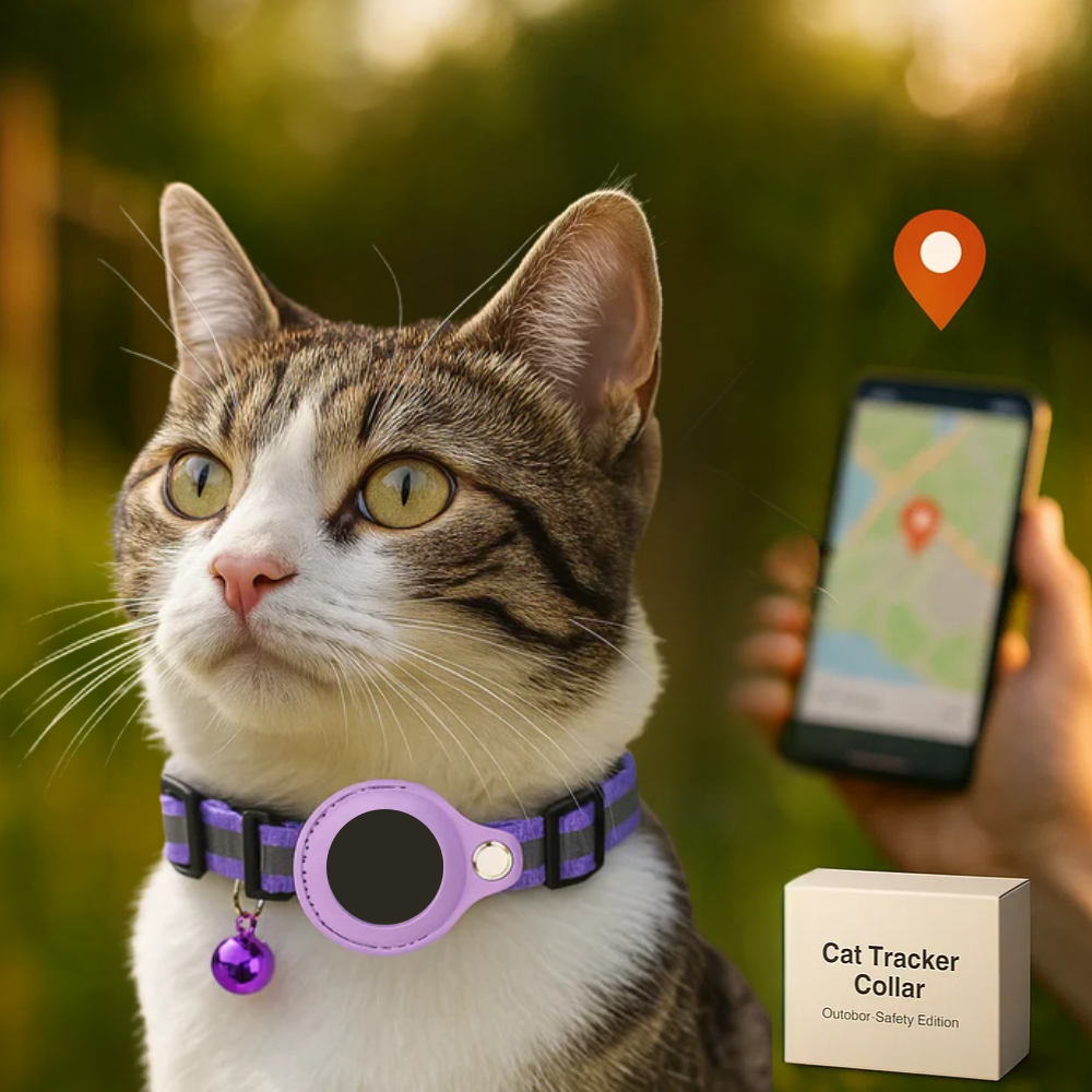 Outdoor cat accessory: GPS tracker collar, durable & highly reflective.