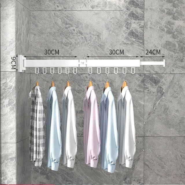 Sturdy retractable wall drying rack for multiple garments, a space-saving laundry solution.