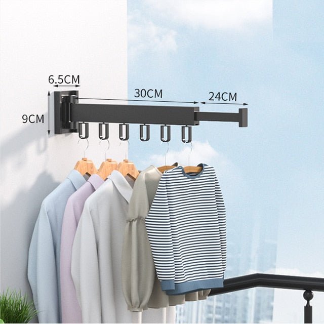 Efficient wall-mounted clothes dryer, retractable for easy storage & compact home organization.