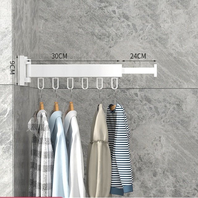 Sleek retractable wall clothes drying rack, modern space-saving solution for laundry needs.