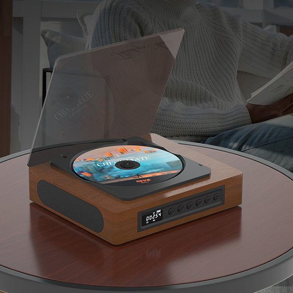 Nostalgic vintage Bluetooth CD player, a retro piece for home decor. Streams audio & plays CDs, blending old and new tech.