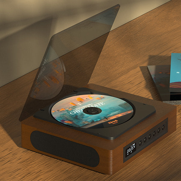 Stylish vintage Bluetooth CD player with retro appeal. Enjoy high-quality audio from CDs or streaming, a unique electronic gadget.