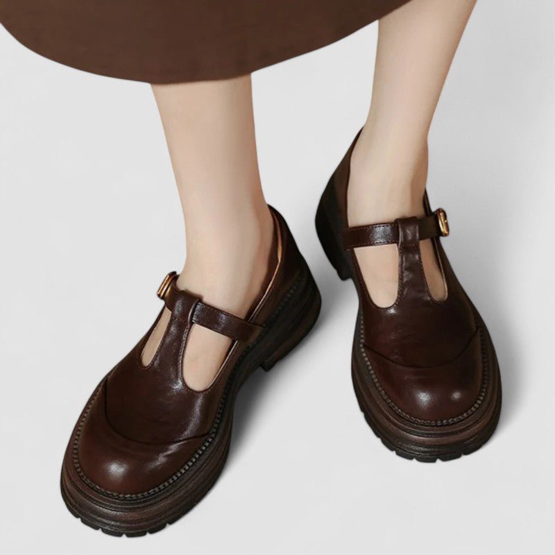 Retro chunky platform T-bar Mary Jane shoes for women with buckle strap, ideal for vintage fashion.