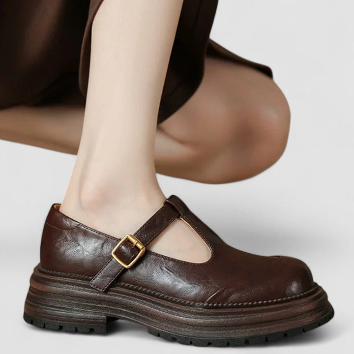 Vintage fashion inspired chunky platform Mary Jane shoes, women's retro style footwear with T-bar.