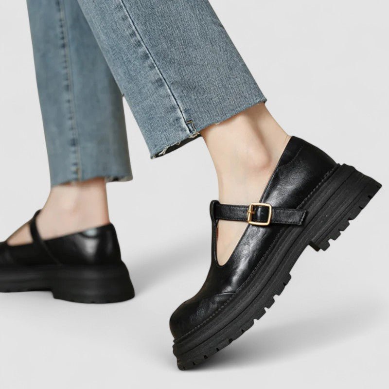 Chic women's retro chunky platform T-bar Mary Jane shoes, classic and stylish footwear choice.
