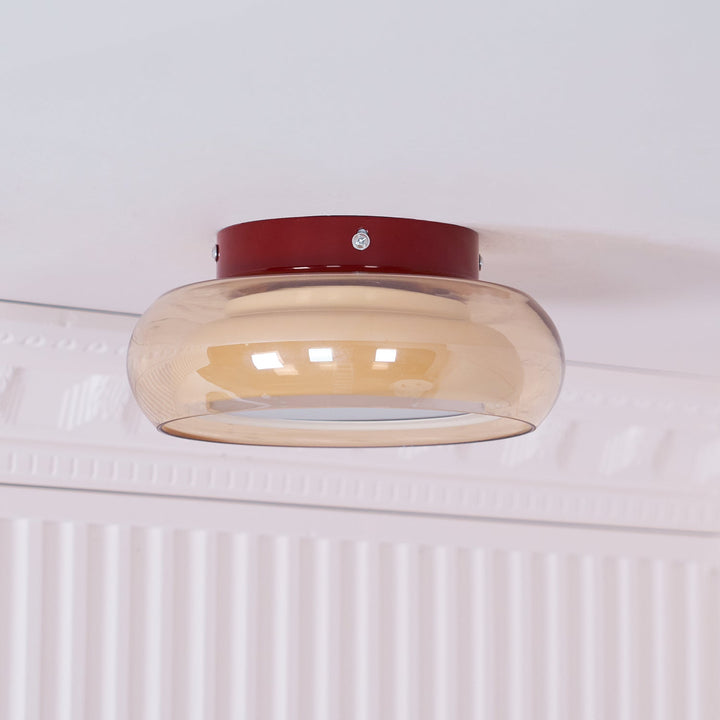Ambient retro flush mount LED ceiling light, creating a cozy atmosphere in indoor bedrooms.