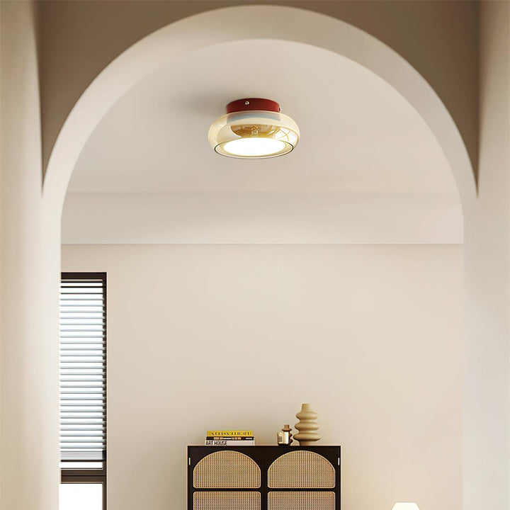 Modern vintage flush mount LED ceiling light, a sleek indoor lighting solution for dining rooms.