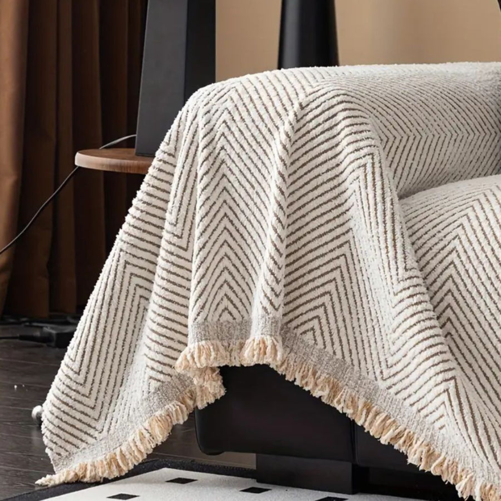 Stylish reversible herringbone sofa cover. A durable furniture protector & decorative slipcover for living room refresh.