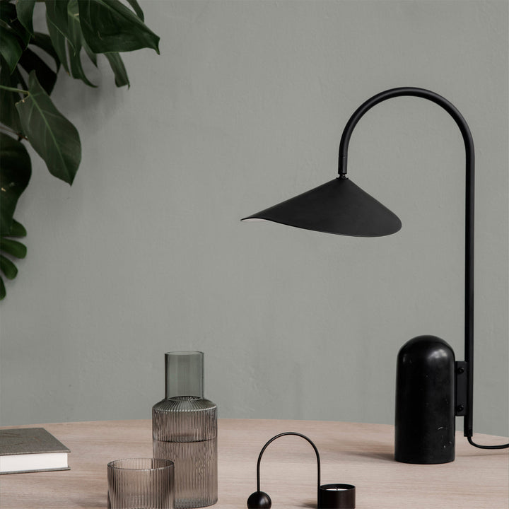 Japandi Reyaris arch lamp, blend of minimalist and natural styles.