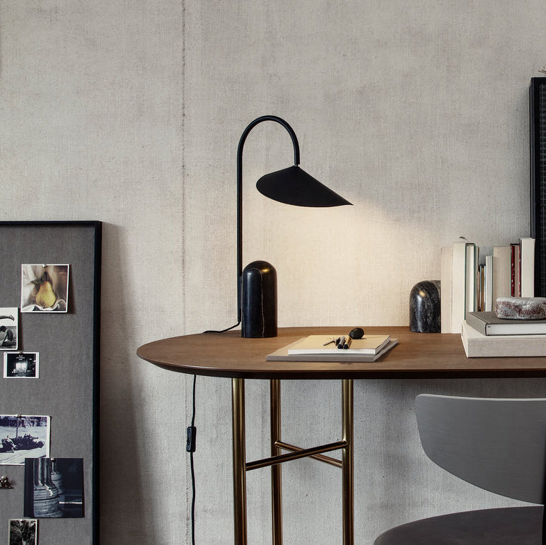Unique Reyaris accent lamp, modern arch, statement piece for home.