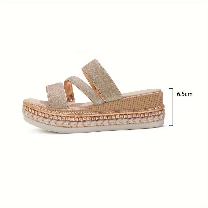 Fashionable multi-strap platform heels for women, rose gold high heels designed for party & chic style.