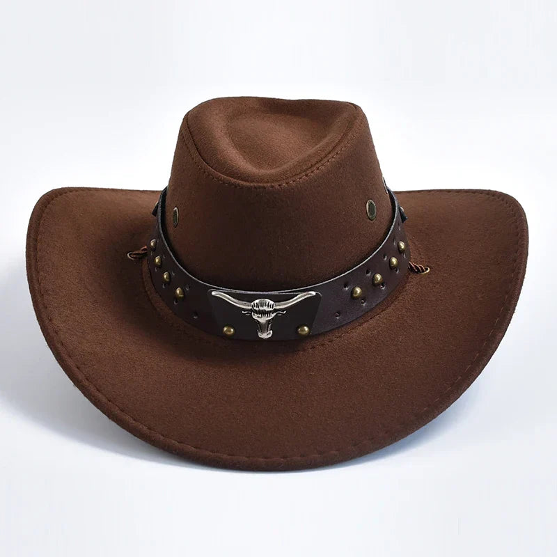 Rugged men's wide brim western cowboy hat. Durable style for outdoor adventures & sun protection.