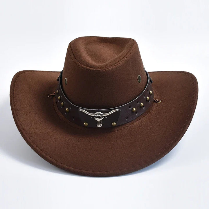 Rugged men's wide brim western cowboy hat. Durable style for outdoor adventures & sun protection.