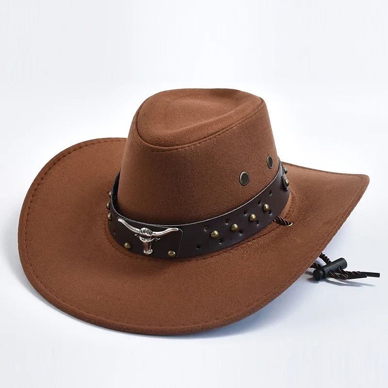 Men's wide brim cowboy hat provides excellent sun protection for all outdoor activities. Western fashion essential.