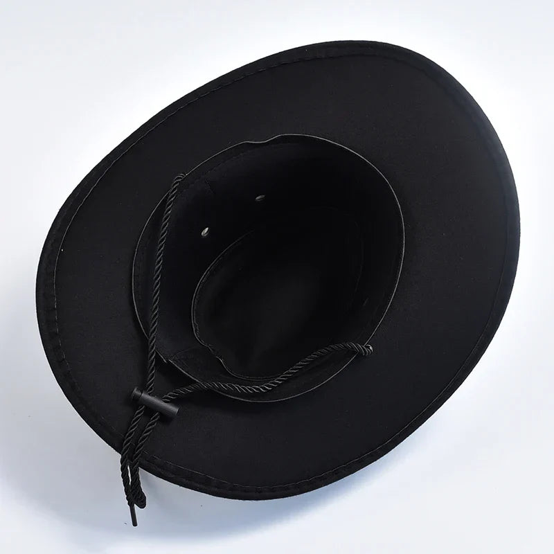Authentic men's wide brim western cowboy hat, a rugged fashion accessory for outdoor enthusiasts seeking sun protection.